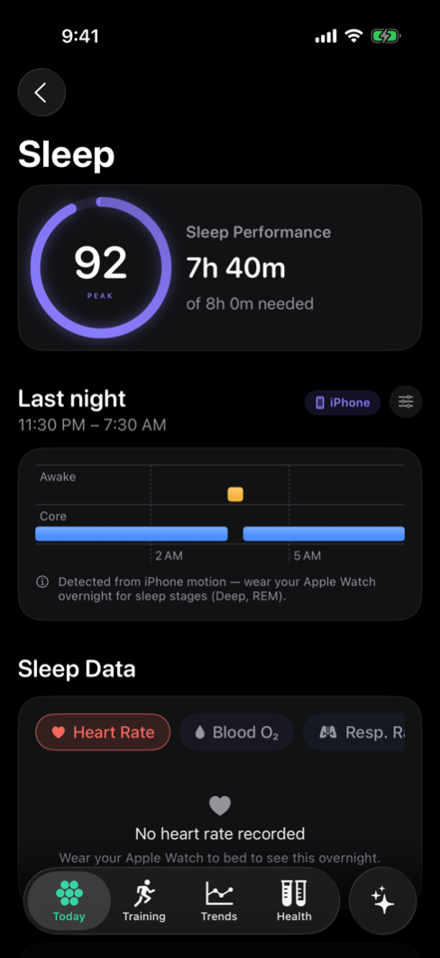 Sleep detail with stages and debt